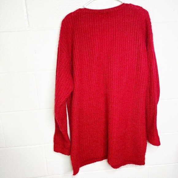Vtg Moda INTL  Mohair Oversized Knit long Cardigan Sweater Sz Medium Red Women - Picture 3 of 7